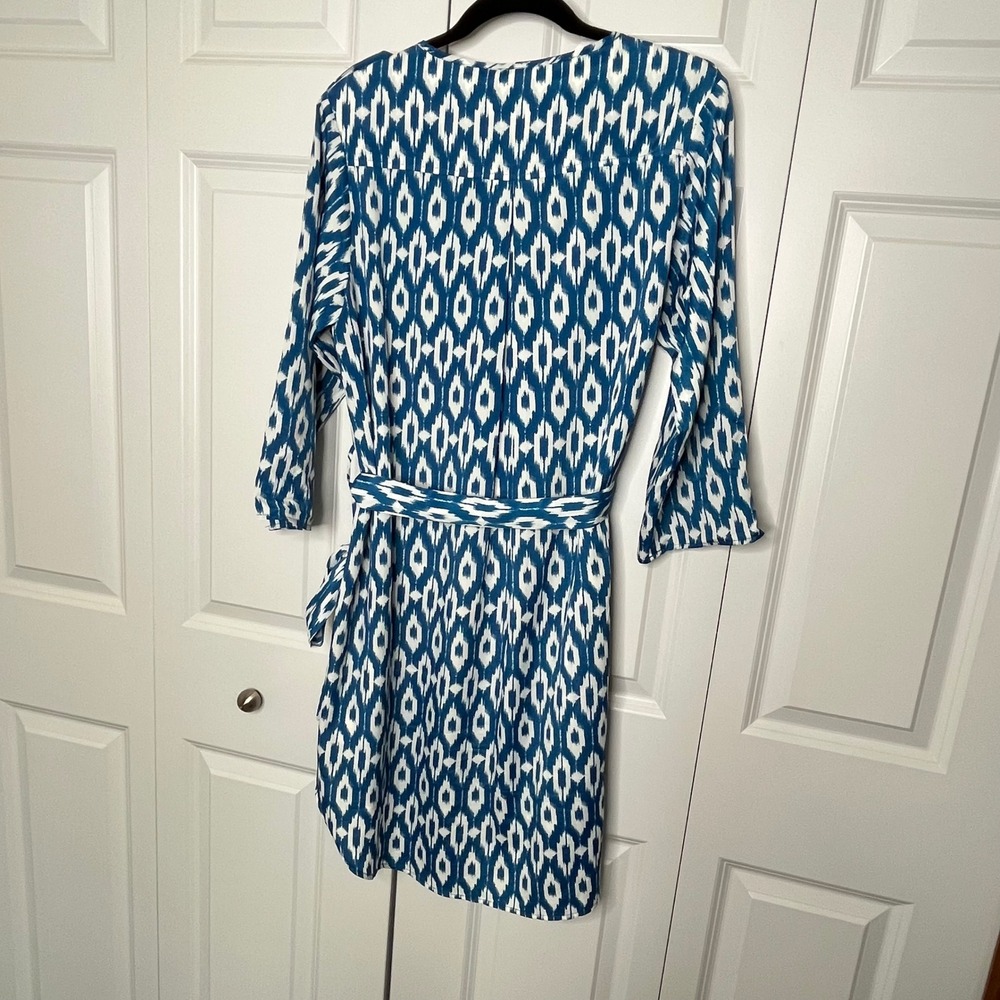 Maeve Anthropologie Dress Size Medium Blue White Ikat Tie Waist Mini - Picture 8 of 12